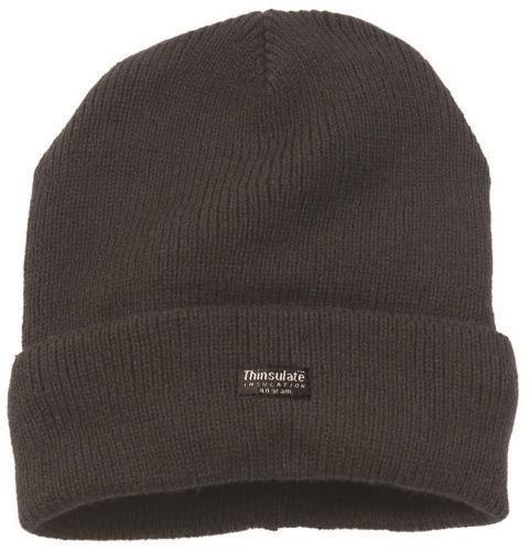 Unisex black polyester fleece Thinsulate lined knitted watch cap beanie