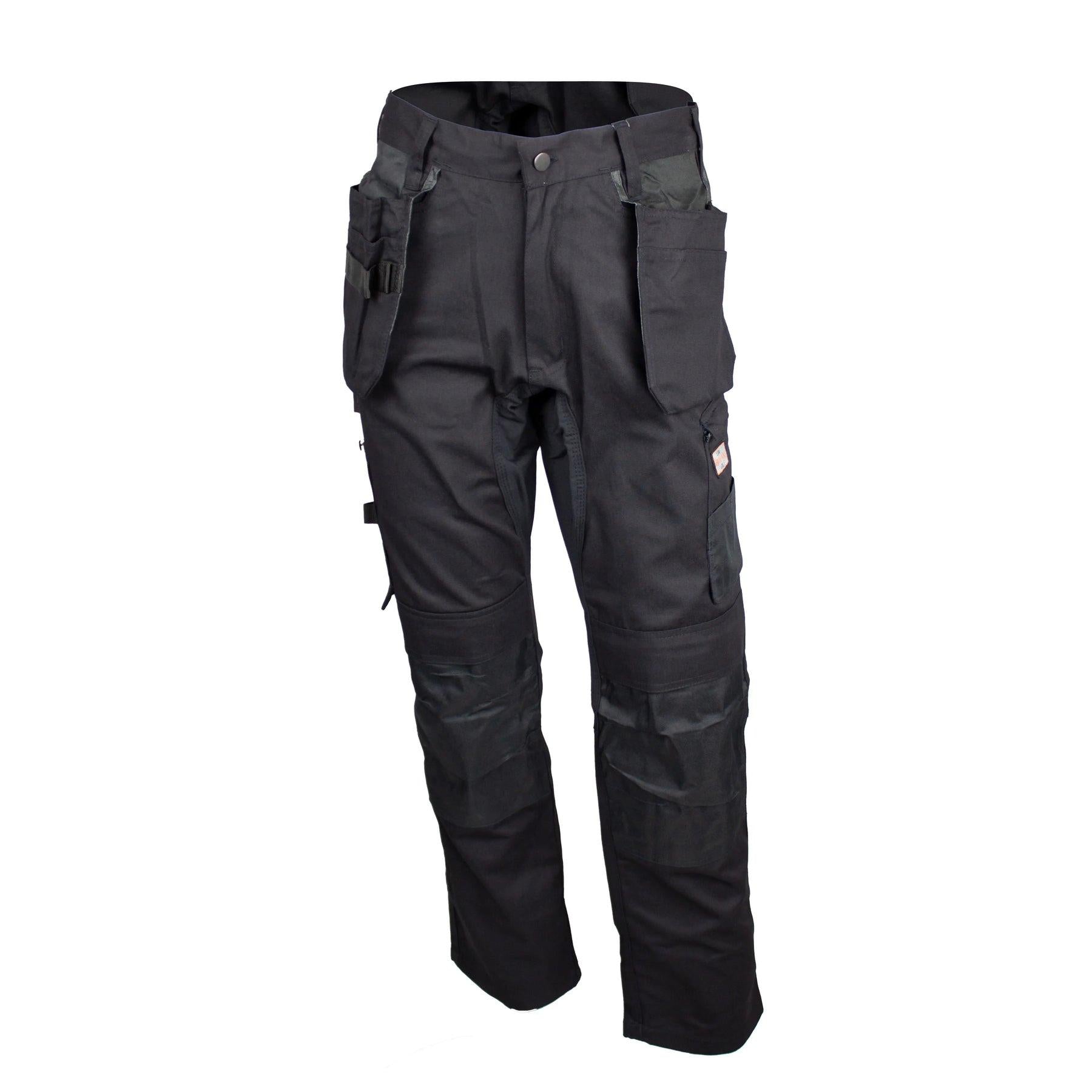 Unbreakable black multi pocket holster stretch work trousers U237