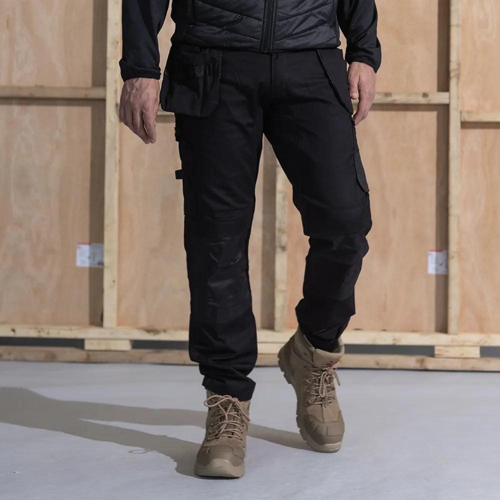 Unbreakable black multi pocket holster stretch work trousers U237
