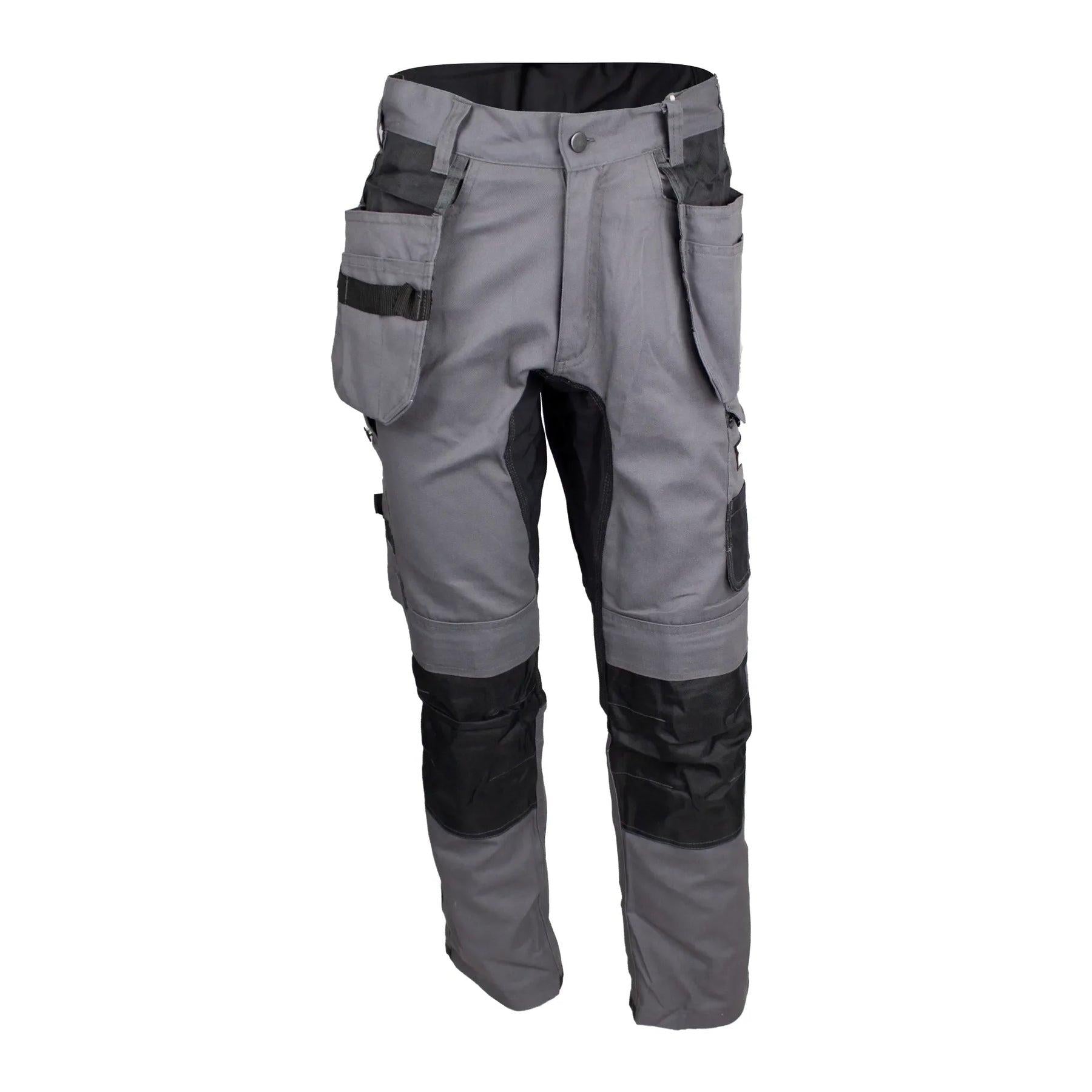 Unbreakable grey/black multi pocket holster stretch work trousers U238