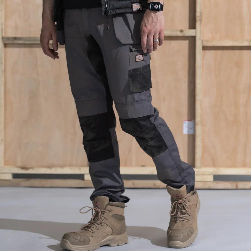Unbreakable grey/black multi pocket holster stretch work trousers U238