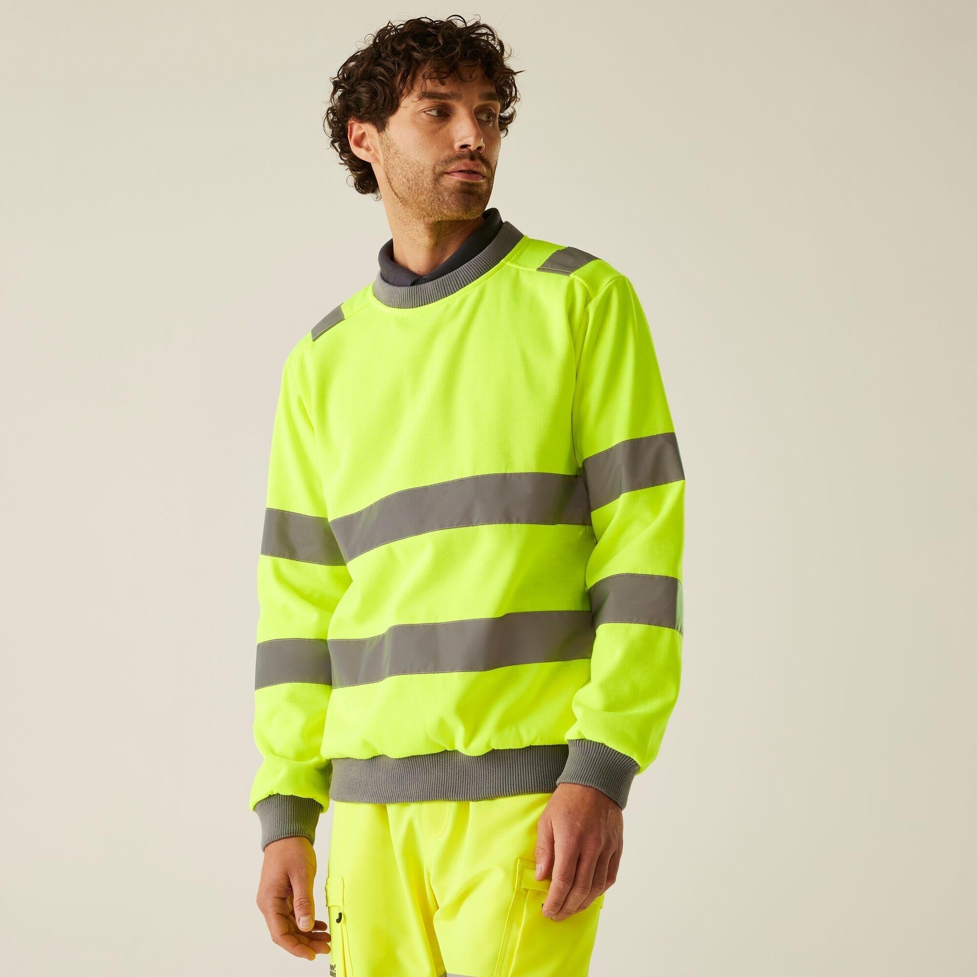 Regatta Pro high visibility yellow crew neck work sweatshirt