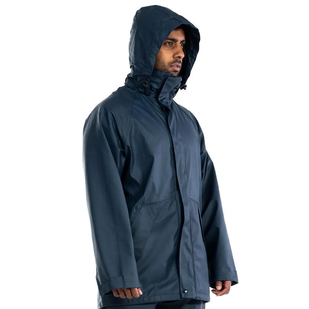 Unbreakable navy blue waterproof hooded rain jacket coat U280