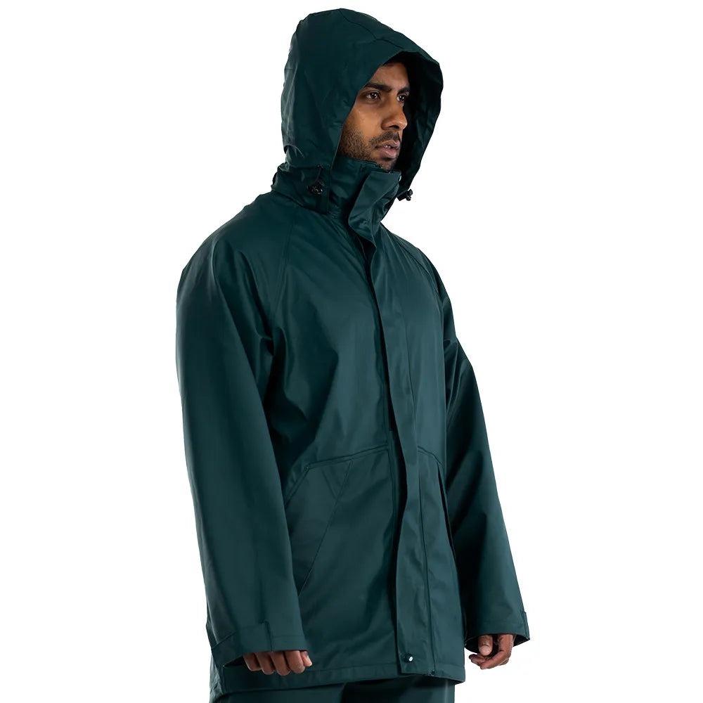 Unbreakable green waterproof hooded rain jacket coat U282