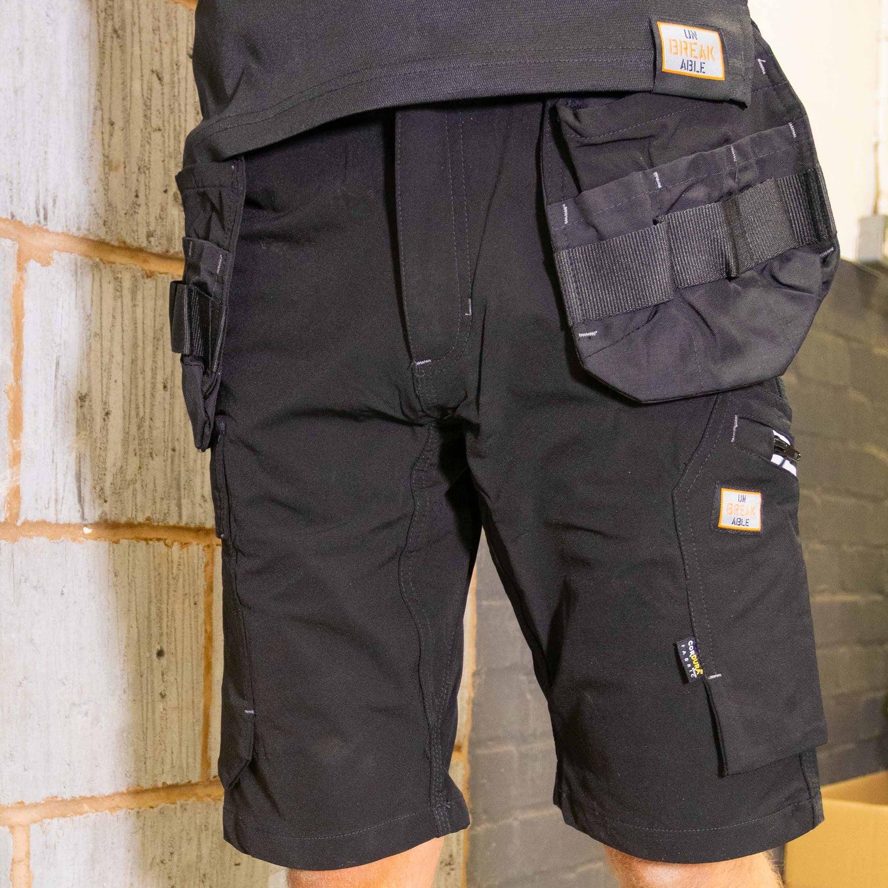 Unbreakable Hawk black 4 way stretch multi-pocket holster work shorts U240