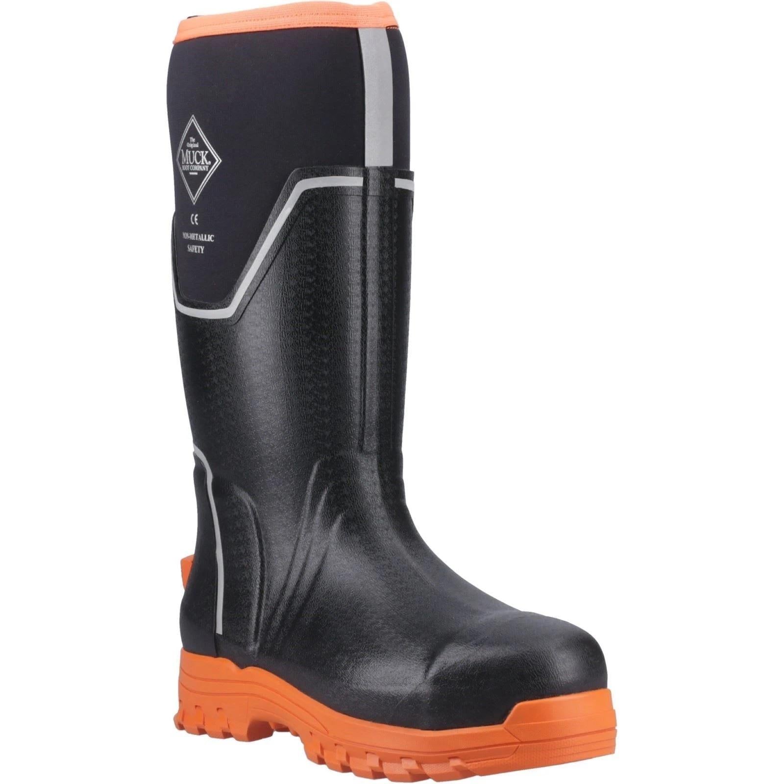 Muck Boots Grit S5 mens black/orange rubber ESD composite toe/midsole safety work wellington