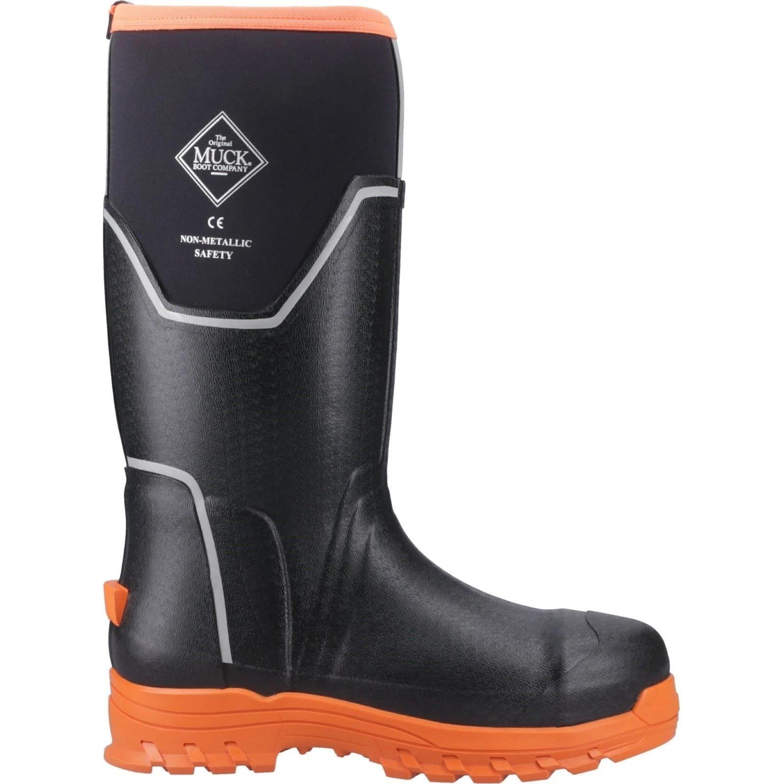 Muck Boots Grit S5 mens black/orange rubber ESD composite toe/midsole safety work wellington