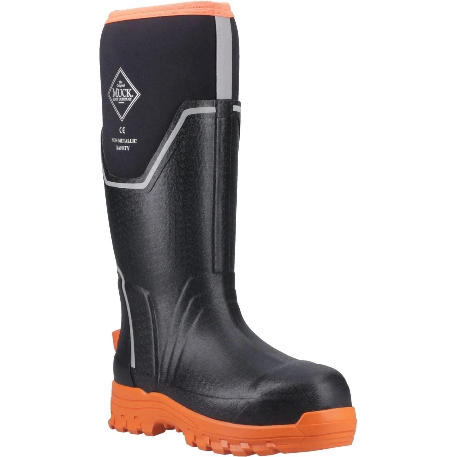 Muck Boots Grit S5 womens black/orange rubber ESD composite toe/midsole safety work wellington