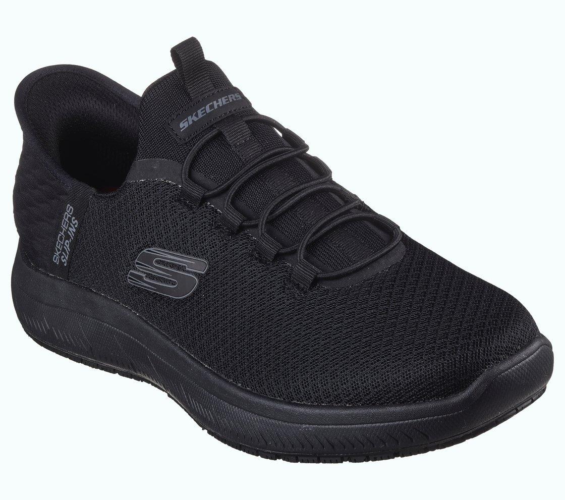 Skechers Slip-In Summits-Colsin mens black vegan mesh soft-toe work shoe