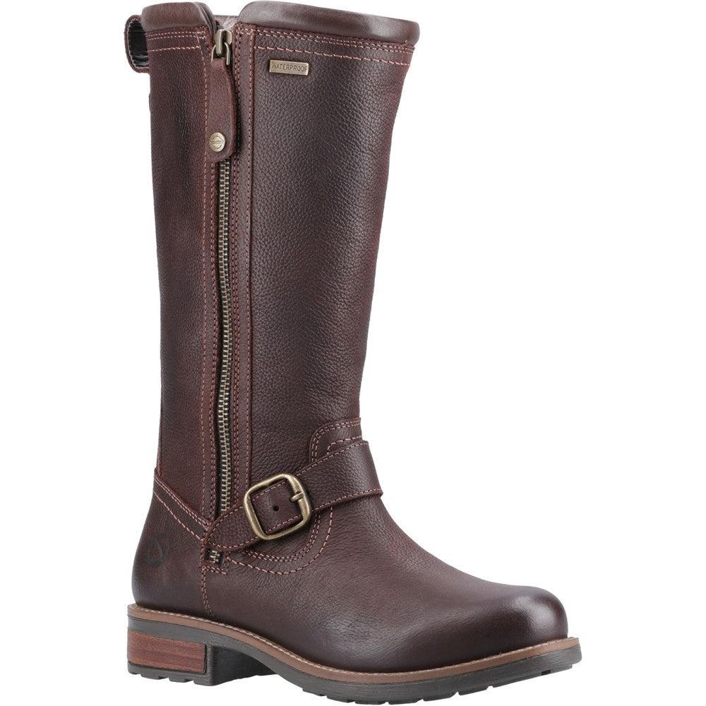 Cotswold Bourton womens brown waterproof warm fur lined biker boots