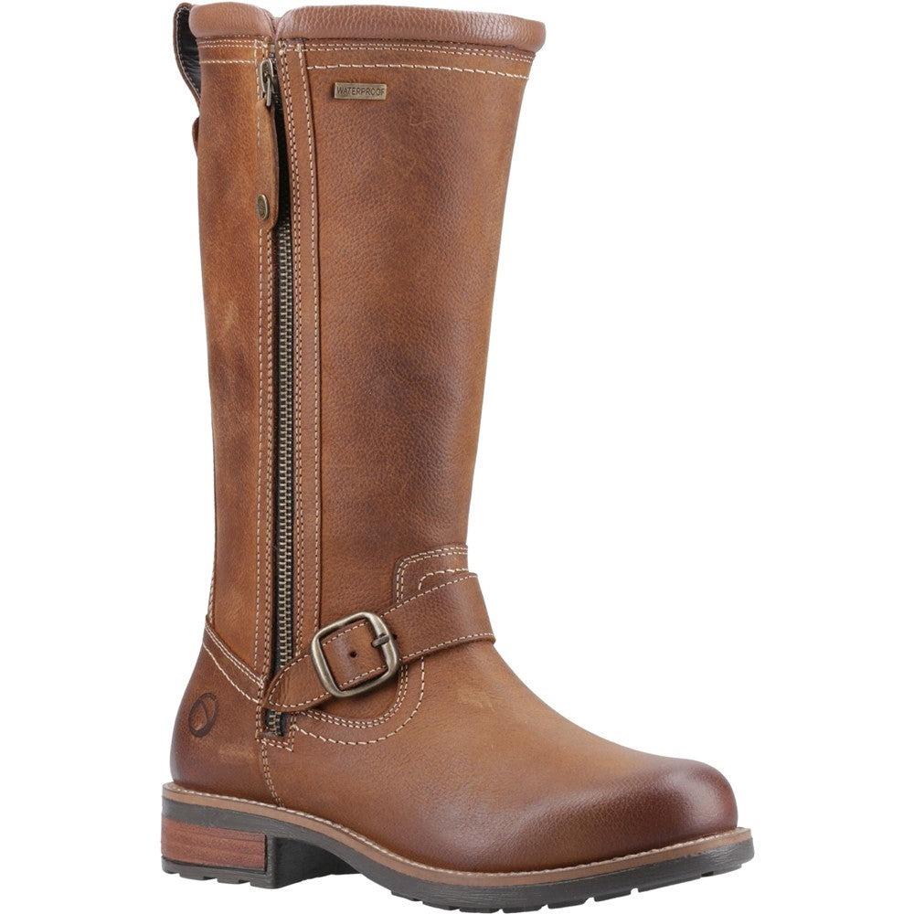 Cotswold Bourton womens tan waterproof warm fur lined biker boots