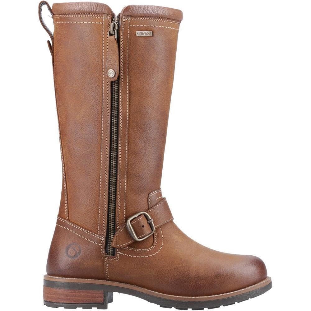 Cotswold Bourton womens tan waterproof warm fur lined biker boots