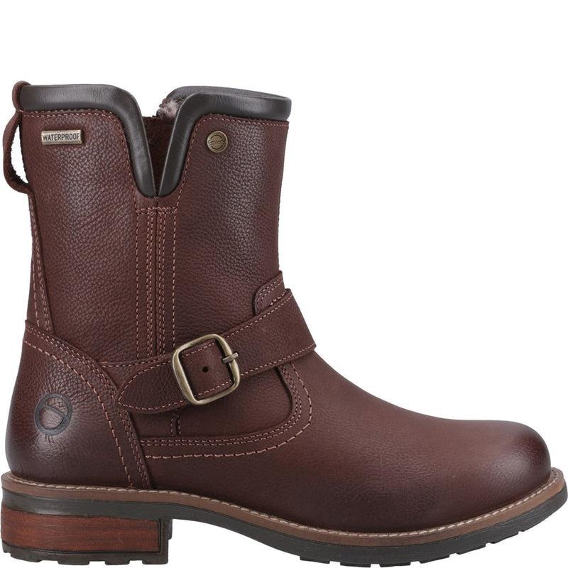 Cotswold Kinsham womens brown leather waterproof warm fur lined biker boots