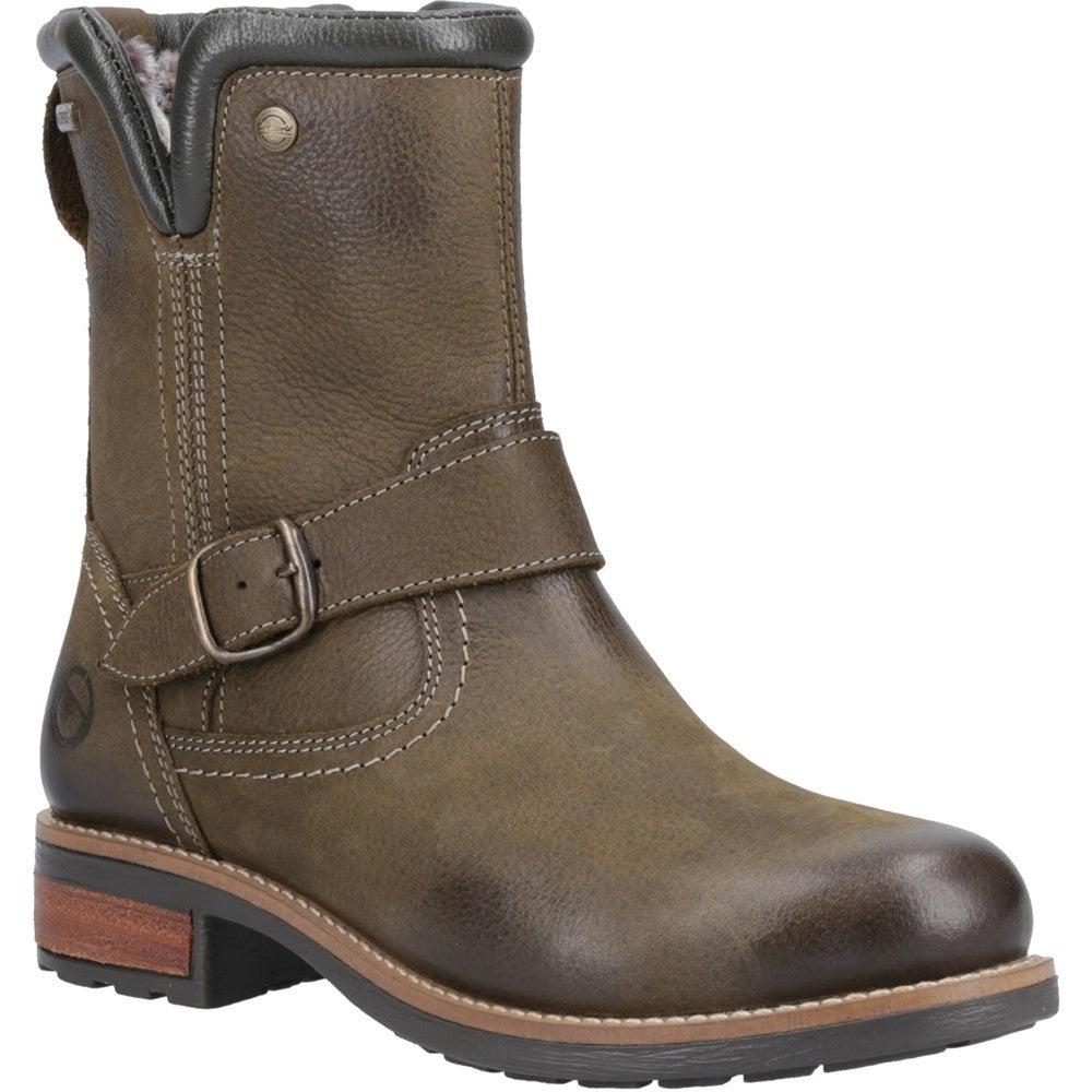 Cotswold Kinsham womens khaki leather waterproof warm fur lined biker boots
