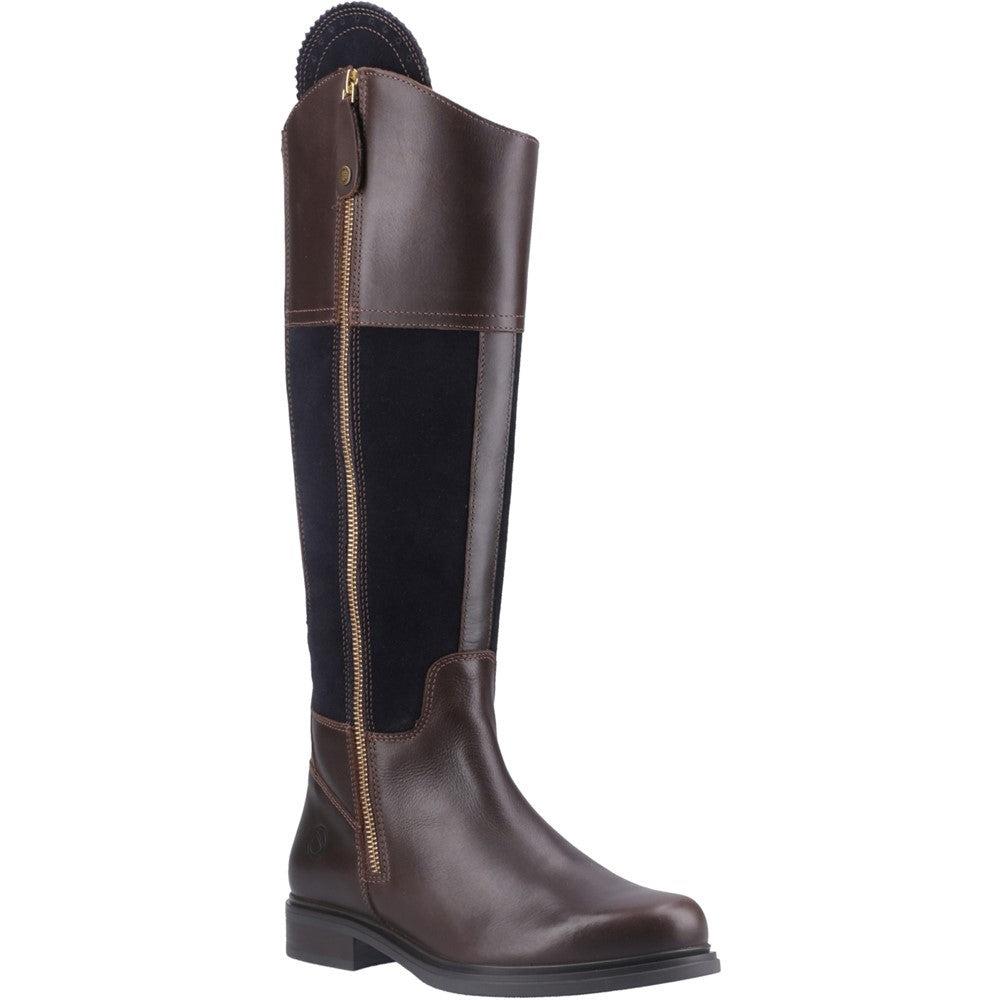 Cotswold Buscot womens brown/navy leather side zip boots