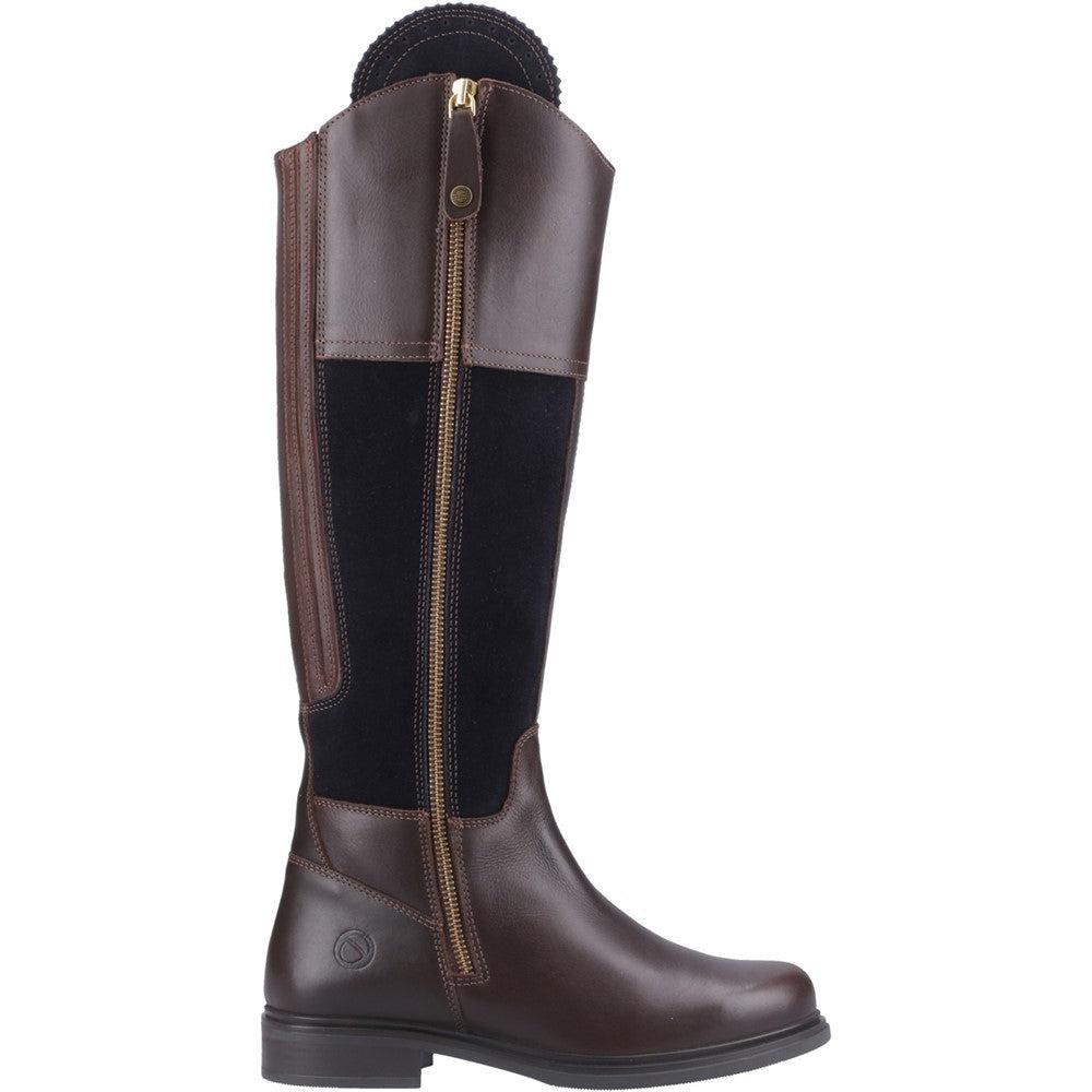 Cotswold Buscot womens brown/navy leather side zip boots
