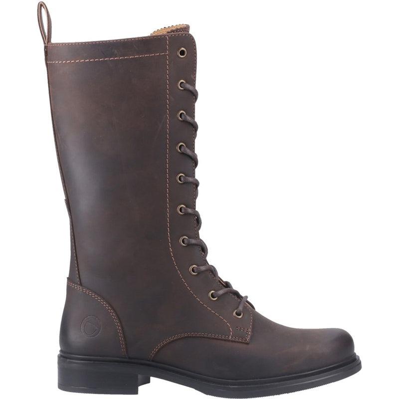 Cotswold Hidcote womens brown leather side zip fur lined tall boots