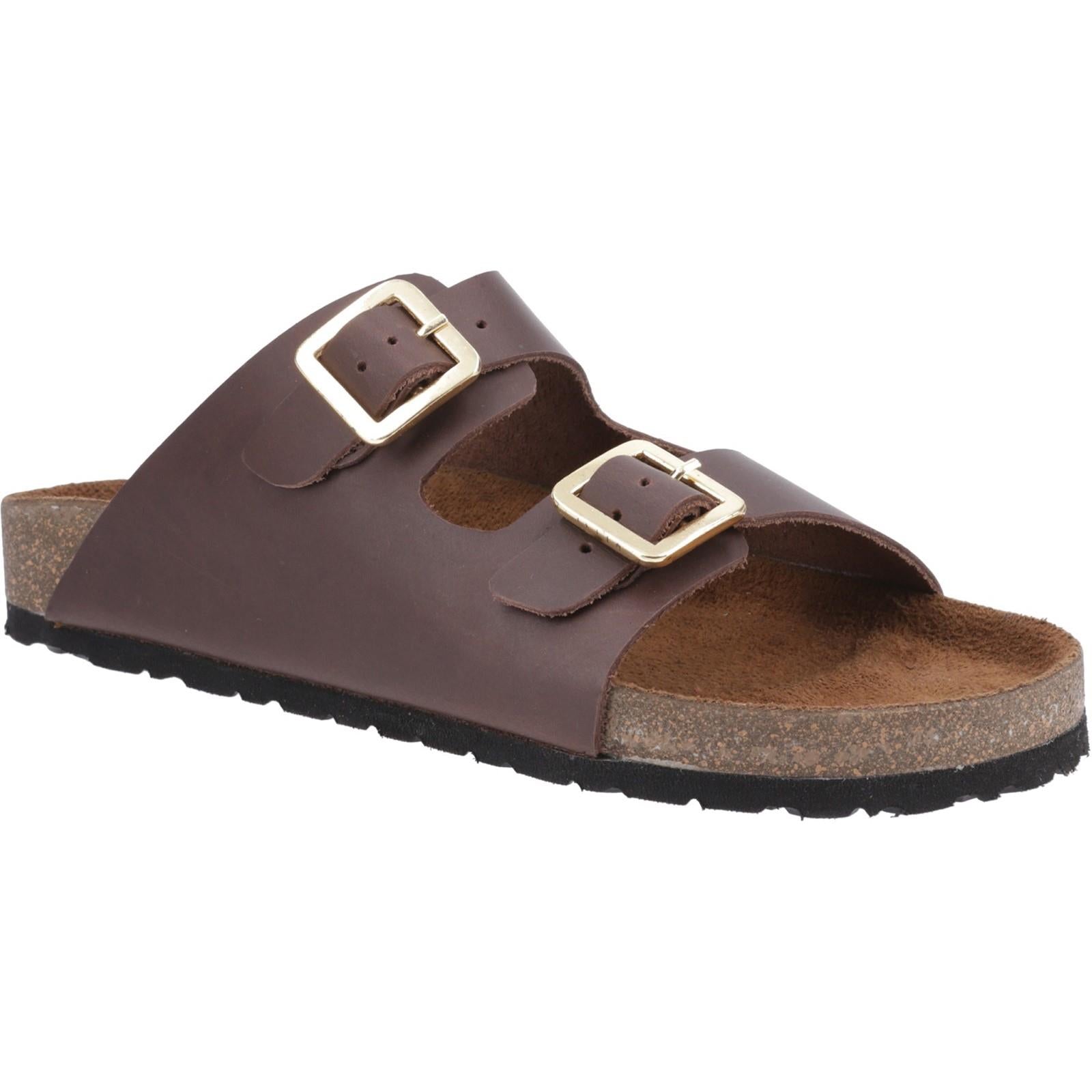 Cotswold Lushill womens brown leather double strap buckle sandles