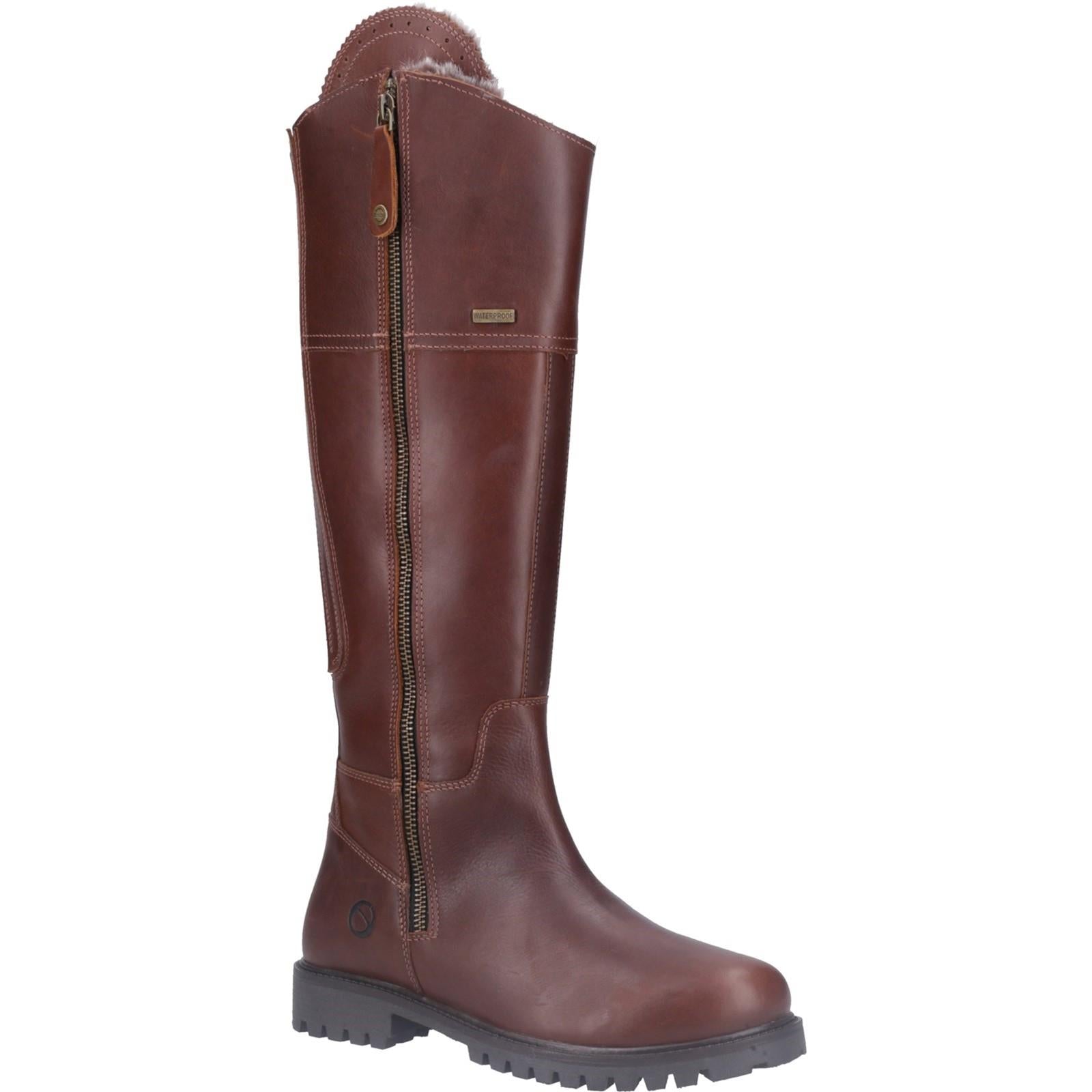 Cotswold Oldachre womens brown leather fur lined side zip tall boots