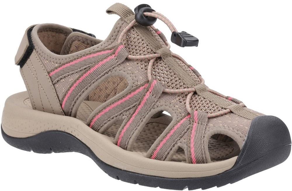 Cotswold Upton womens taupe/pink touch fastening caged walking sandals