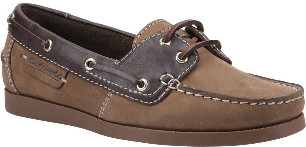Cotswold Waterlane womens taupe/brown leather memory foam boat deck shoes