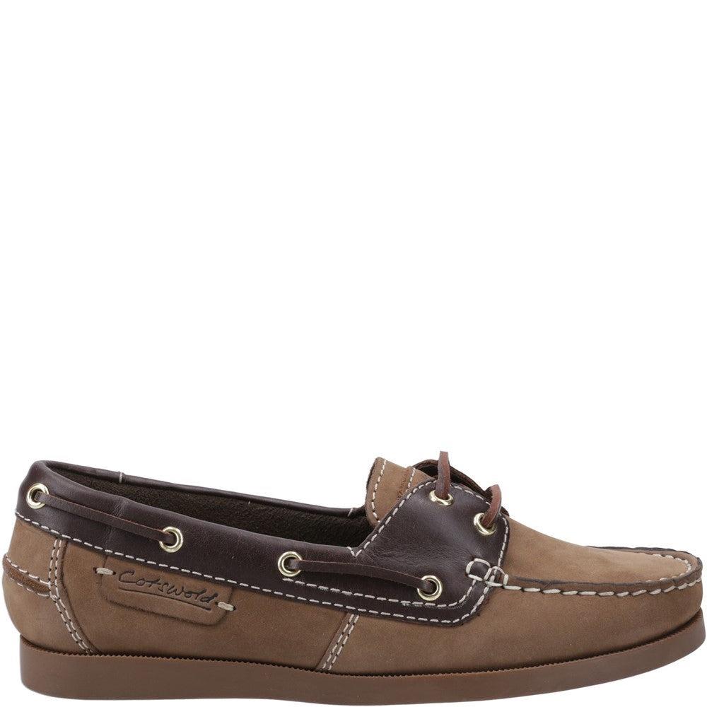 Cotswold Waterlane womens taupe/brown leather memory foam boat deck shoes