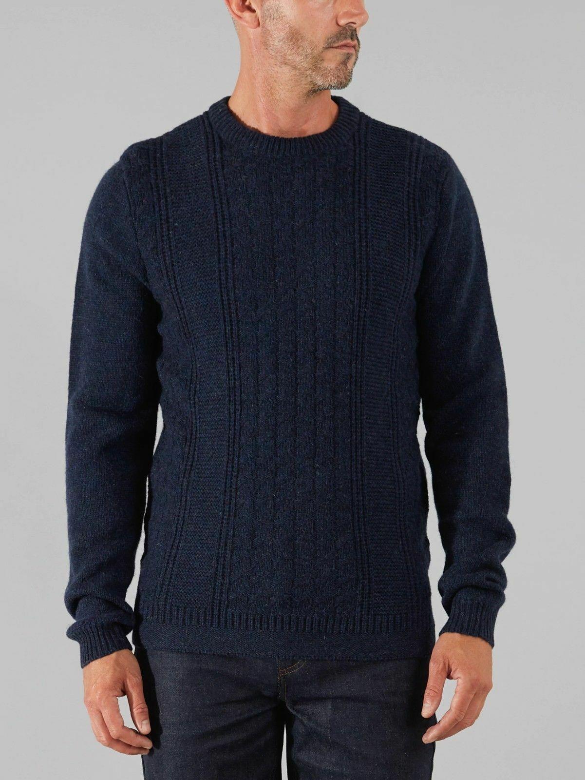 Farah CHELMORTON navy blue marl cable knit crew-neck warm winter jumper size large