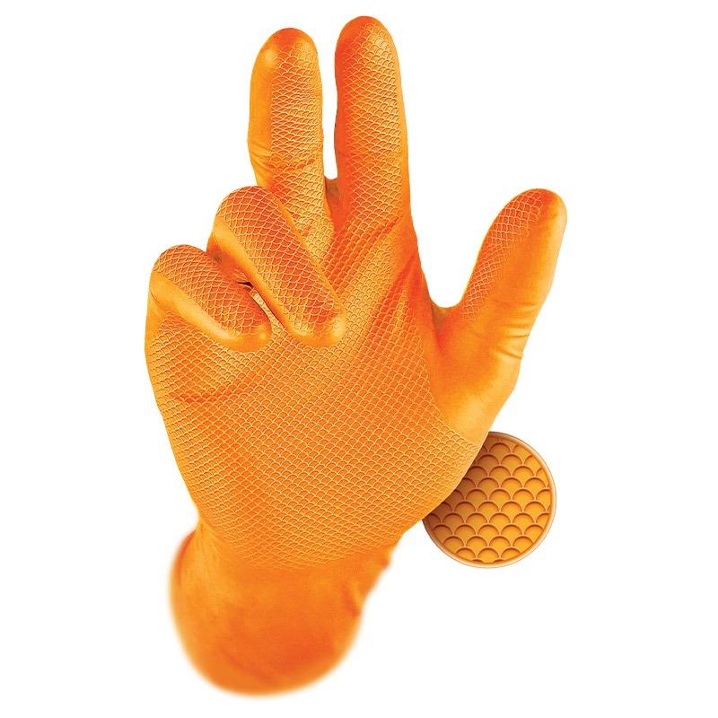 Grippaz orange heavy duty nitrile fish-scale disposable size medium - pack 50 singles