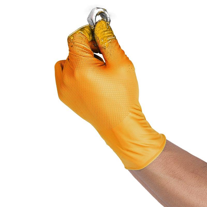 Grippaz orange heavy duty nitrile fish-scale disposable size medium - pack 50 singles