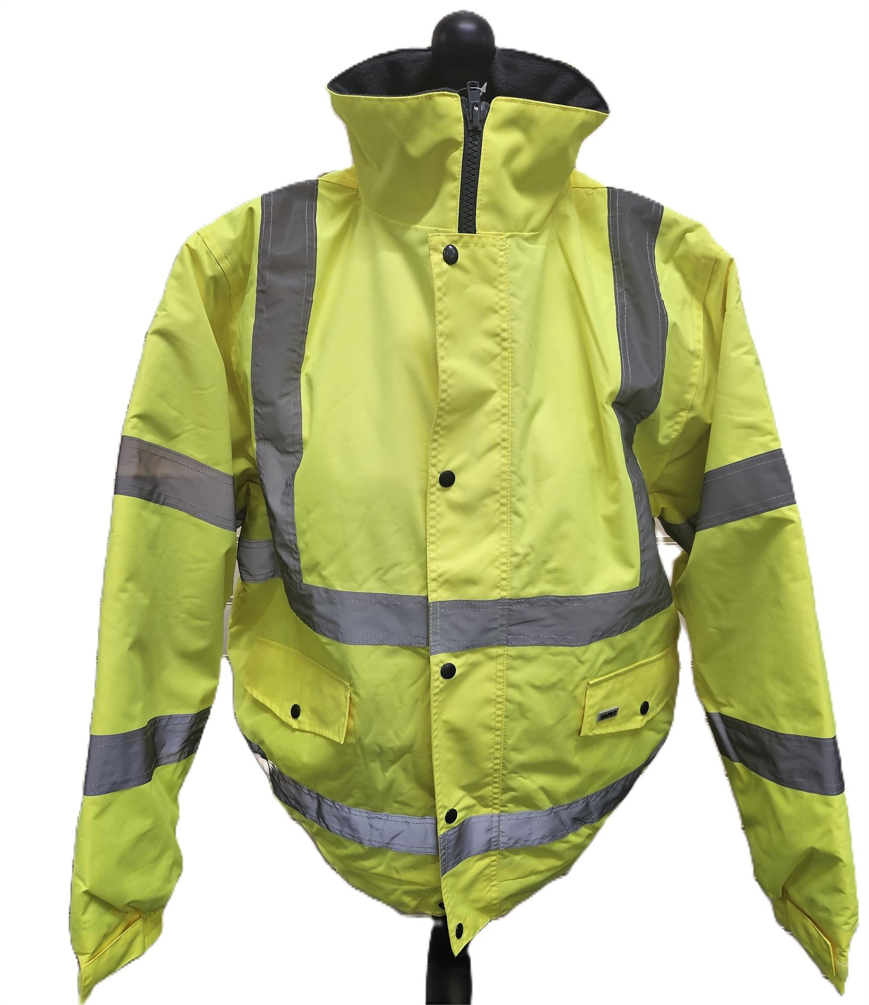 High visibility yellow showerproof windproof quilted bomber jacket