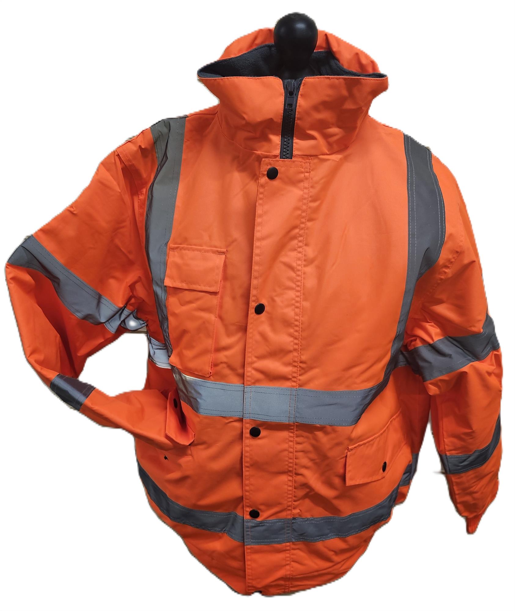 High visibility orange windproof quilted concealed hood bomber jacket
