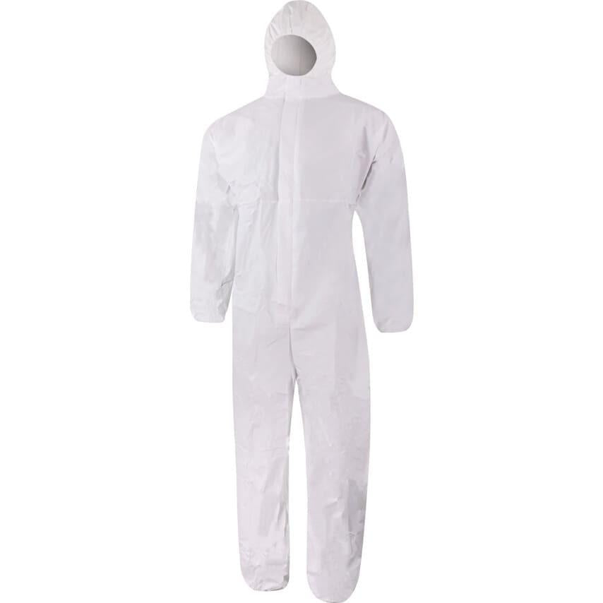 Microporous Type 5/6 dust/fluid white disposable hooded coverall