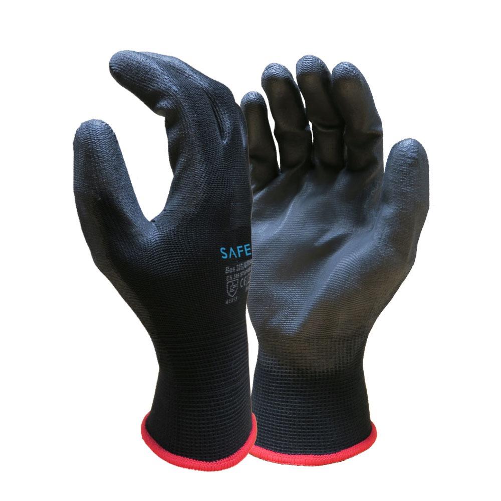 Black PU palm polyester seamless knit liner glove - 12 pairs