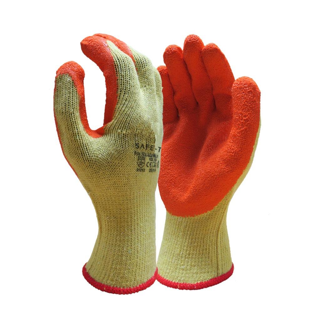 Orange crinkle latex grip manual handling gloves