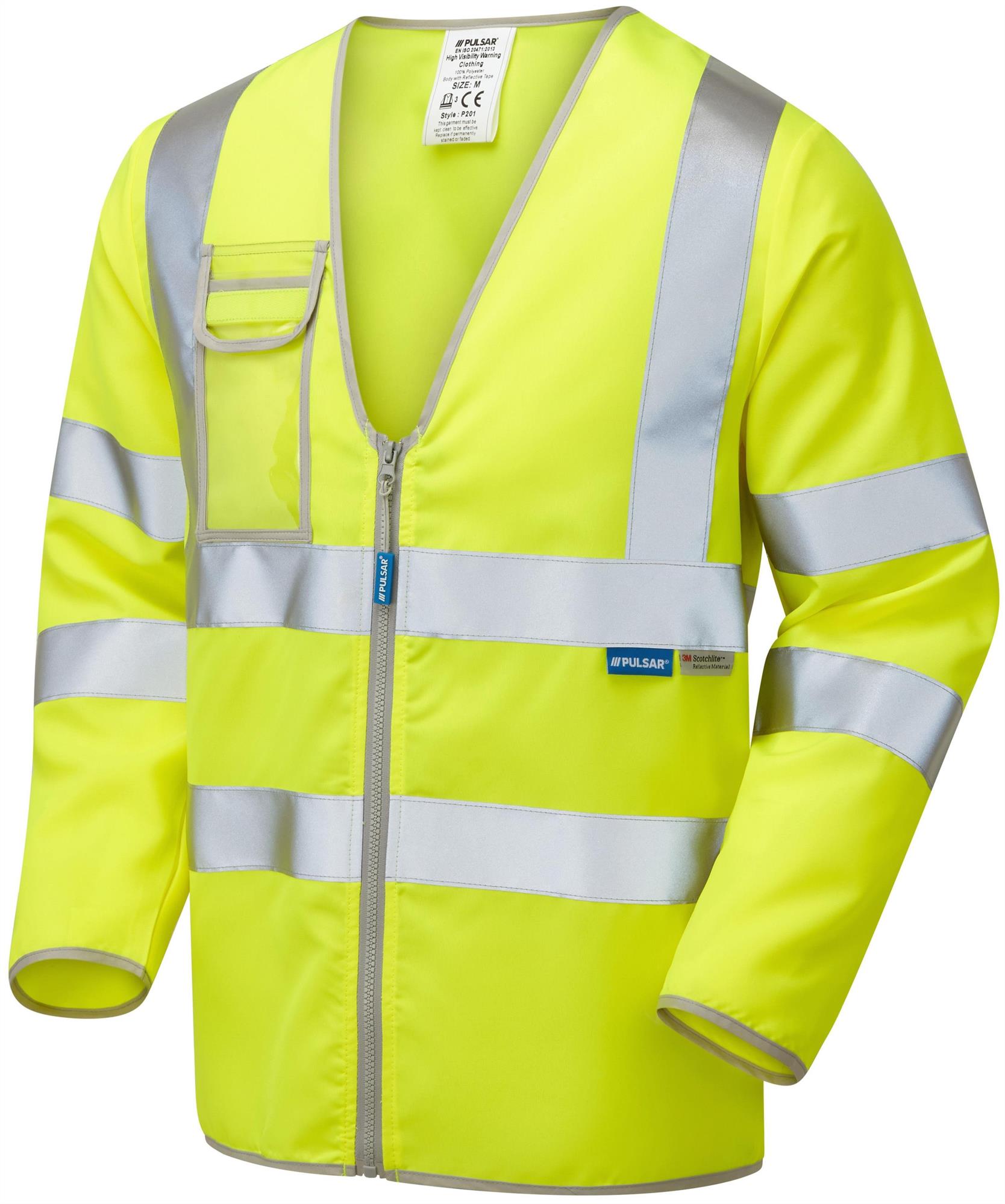 PULSAR® high-visibility yellow long-sleeve zip-front work waistcoat #P201