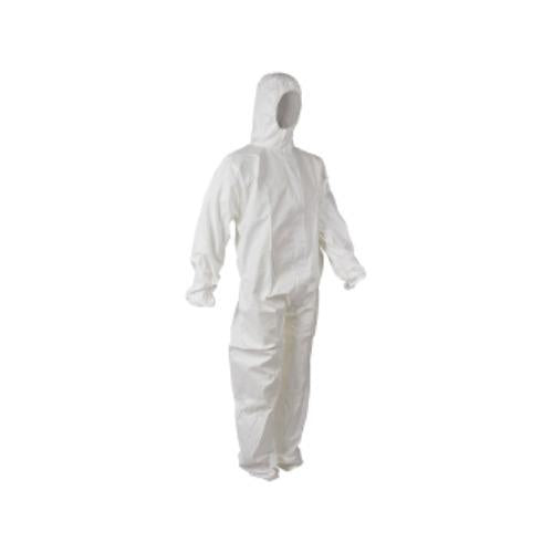 White nonwoven polypropylene hooded disposable coverall