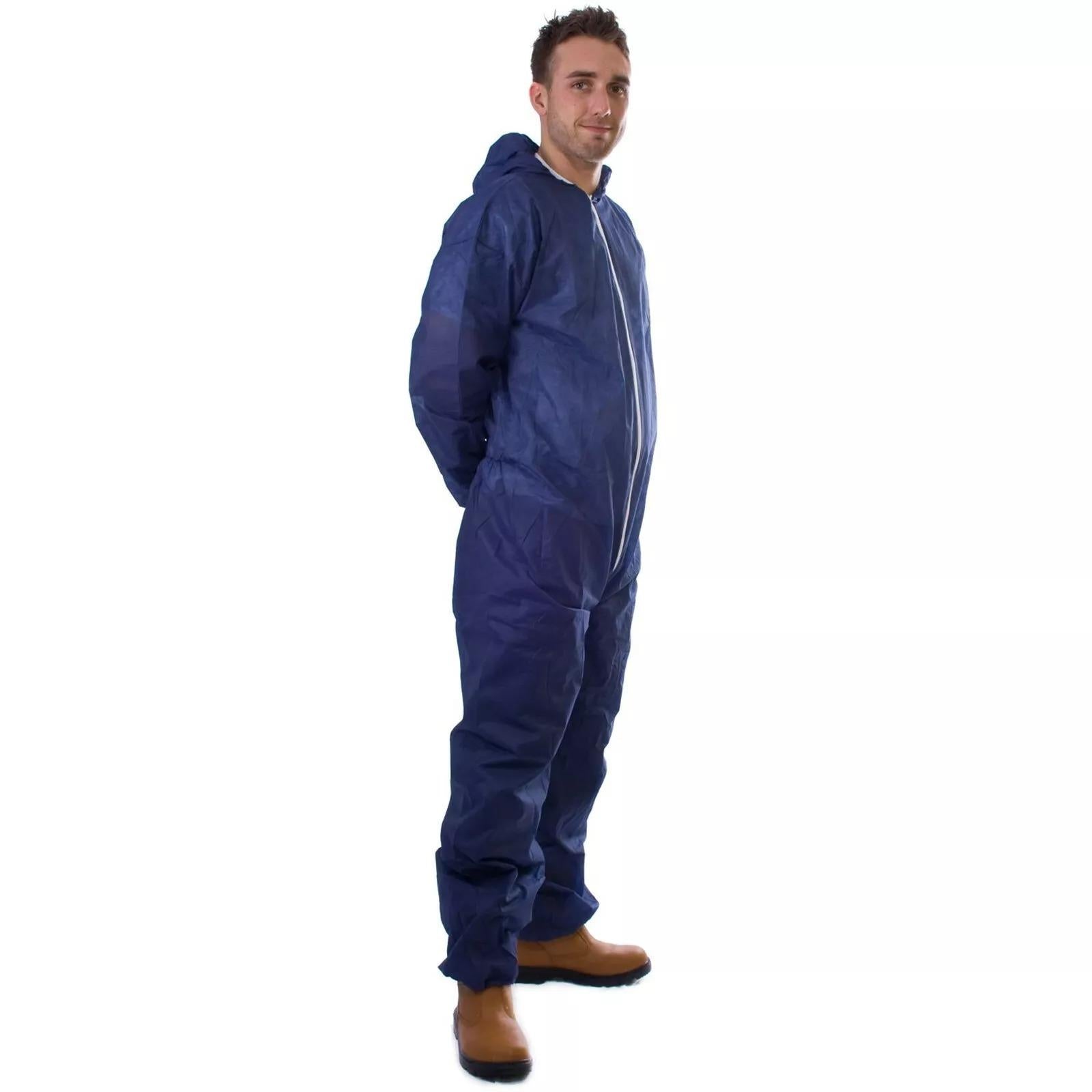 SMS Type 5/6/asbestos blue 50gsm elasticated hood/cuffs/ankles disposable coverall