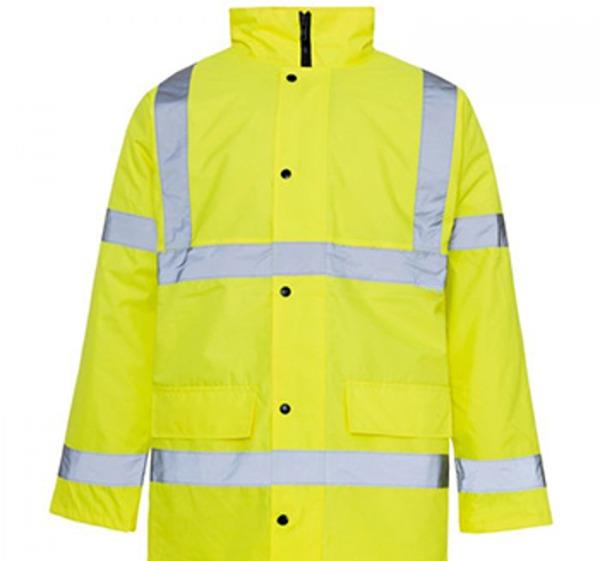 High visibility yellow windproof quilted concealed hood parka coat