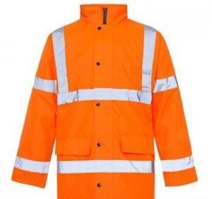 High visibility orange windproof quilted concealed hood parka coat