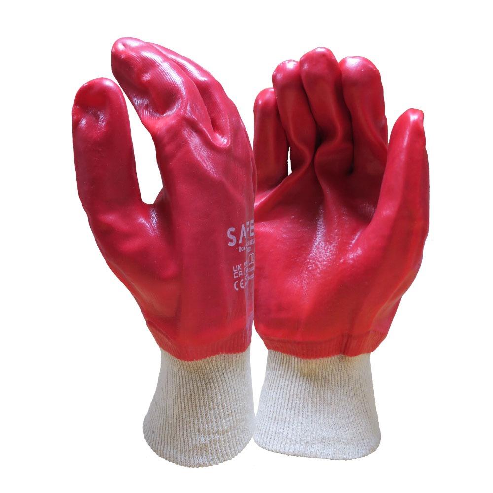 Red PVC fully coated cotton liner knit-wrist work gloves