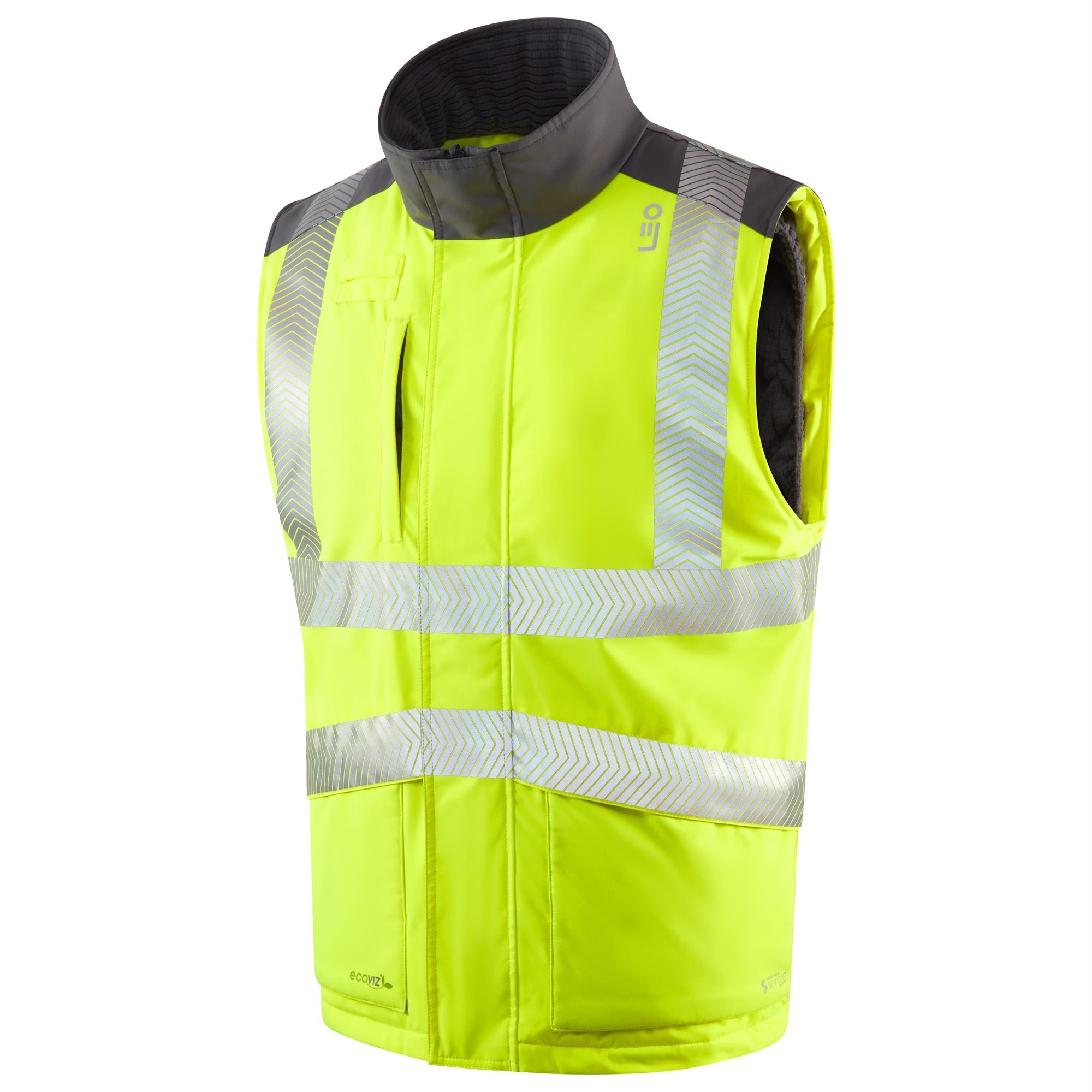 Leo Halsinger EcoViz yellow high visibility warm lined work bodywarmer BW02