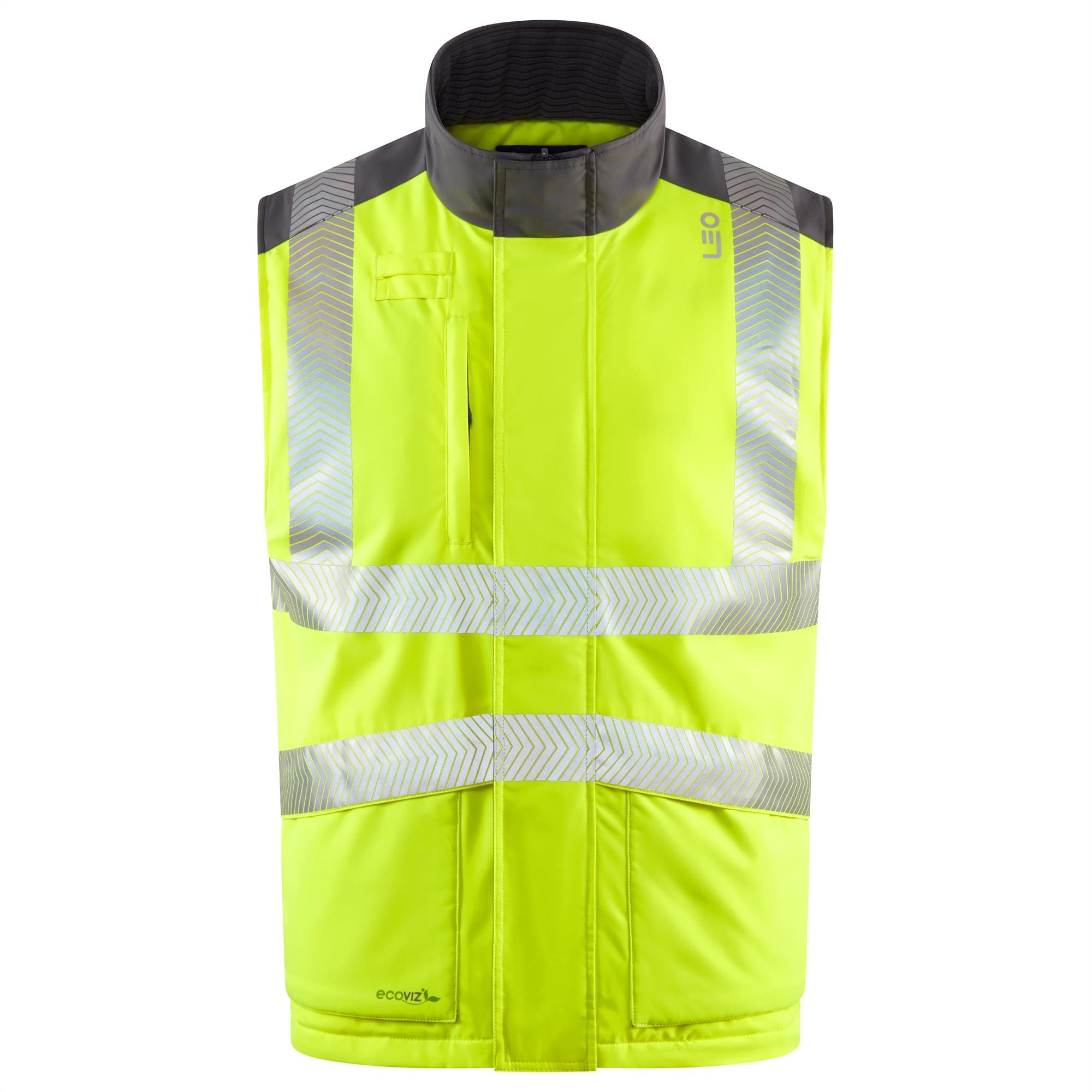 Leo Halsinger EcoViz yellow high visibility warm lined work bodywarmer BW02
