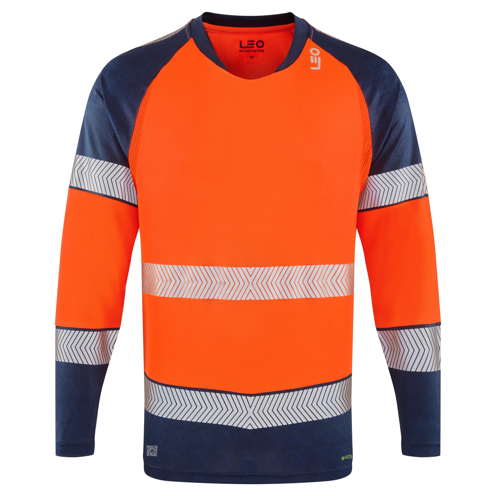 Leo Ruda EcoViz orange/navy high visibility long sleeve work t-shirt T17