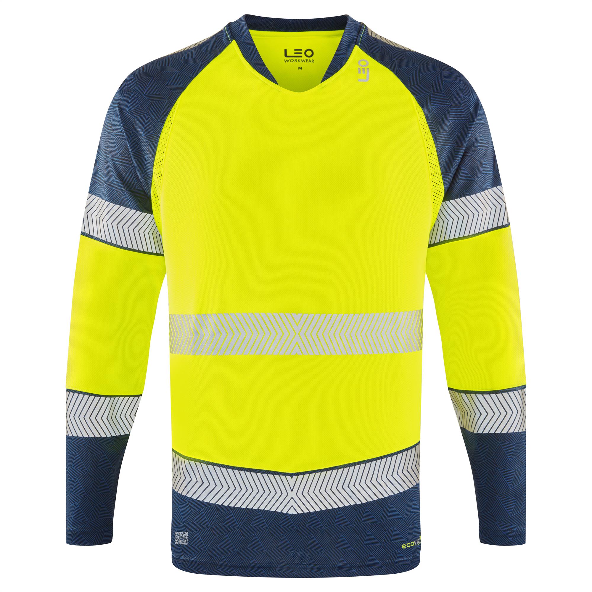Leo Ruda EcoViz yellow/navy high visibility long sleeve work t-shirt T17
