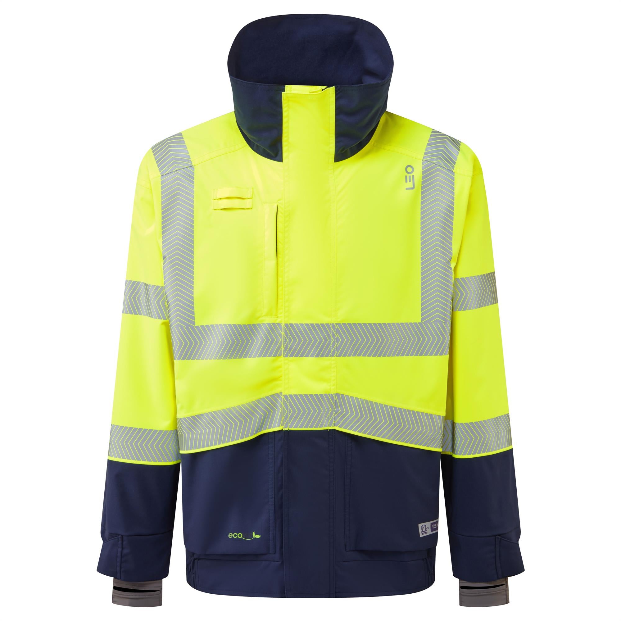 Leo Dartmoor EcoViz yellow/navy high visibility work bomber jacket J05