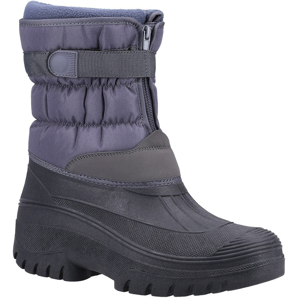 Cotswold Chase women's grey lined touch-fastening/zip-up waterproof-galosh winter boot