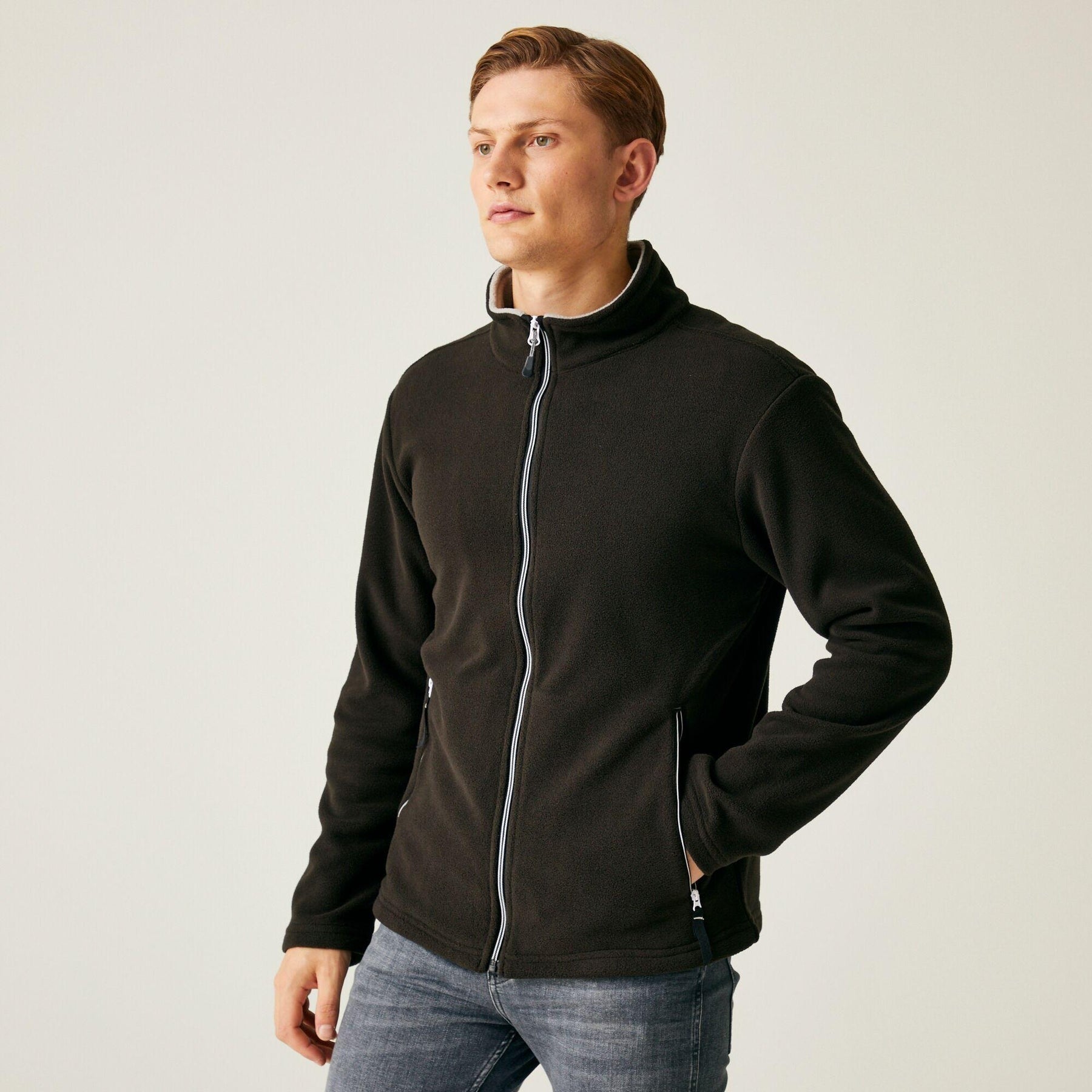 Regatta Ascender black/grey men's recycled fabric full-zip brushed fleece #TRF725