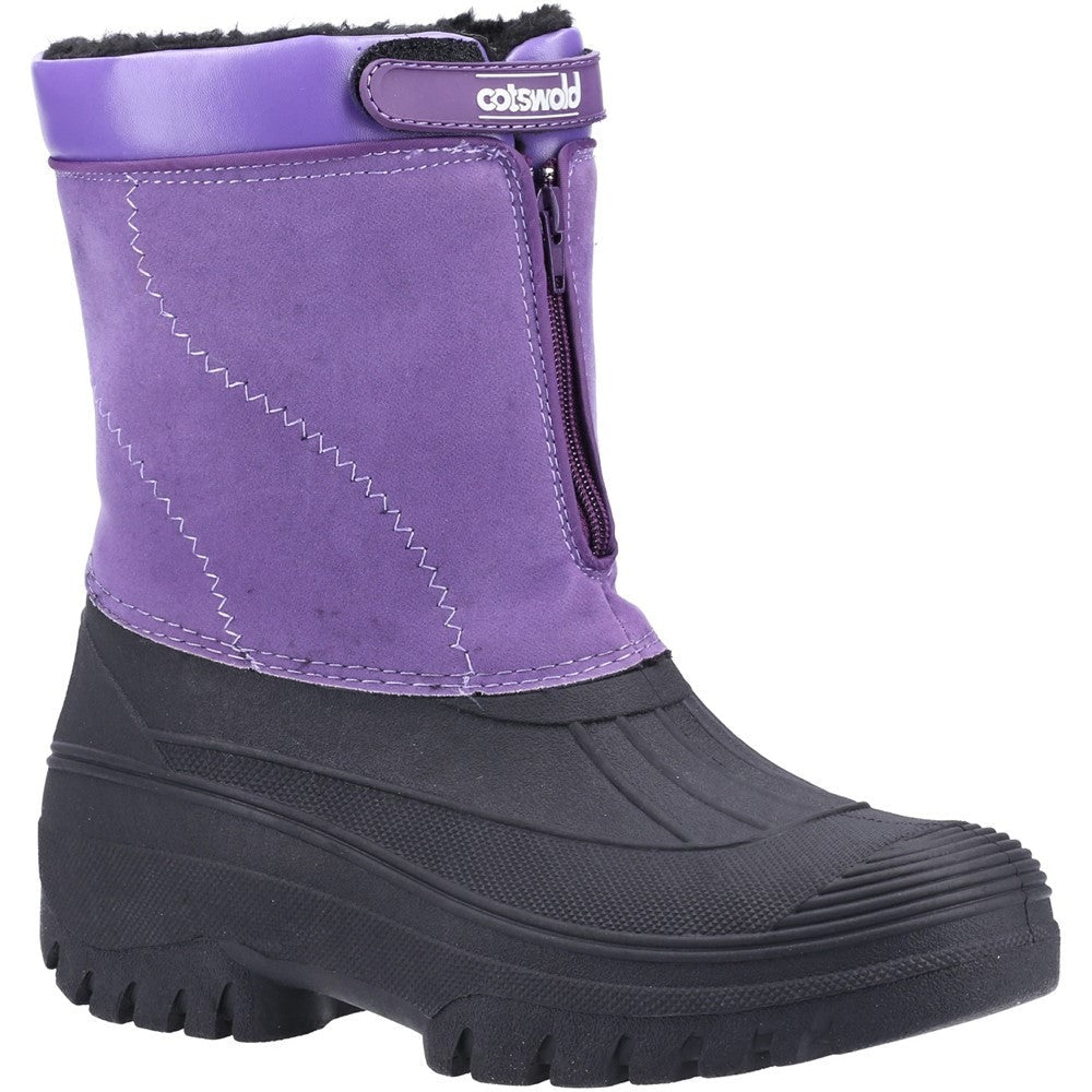 Cotswold Venture women's purple fur-lined waterproof front-zip winter boot